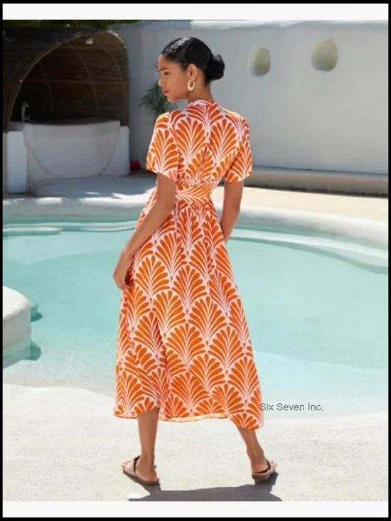 Rayon Boho Maxi Dress with Deep V Neck and Smocked Empire Waist - Picture 4 of 7